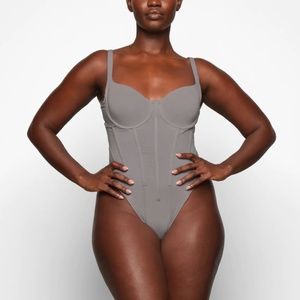 NWT SKIMS Cotton Corset Unlined Bodysuit, Charcoal, Size Medium